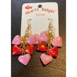 Heart's Delight Dangling Pink and Red Heart Pierced Earrings by Russ